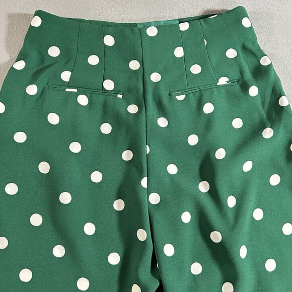 Ann Taylor Pants Women 4 Kelly Green White Polka Dot Wide Leg Boho Preppy Casual - Picture 10 of 12